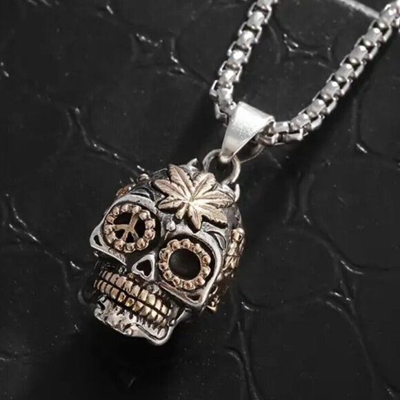 Day of the Dead Sugar Skull 420 Herb Necklace / Pendant #1453 - Picture 6 of 10